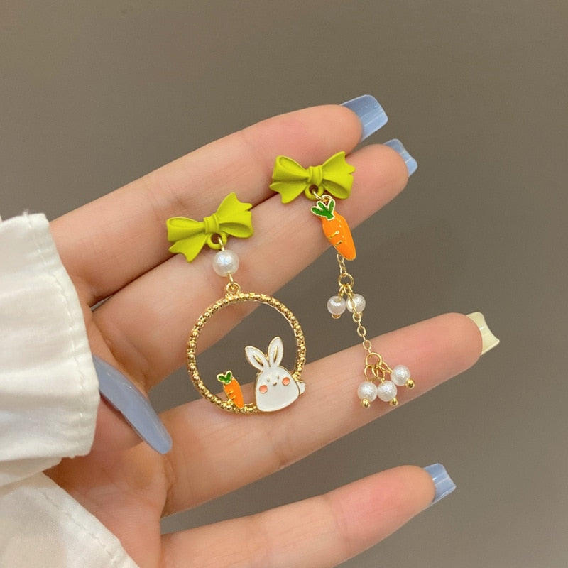Green Bow Rabbit Clip on Earrings