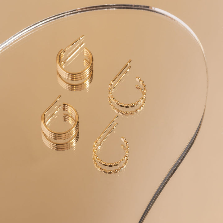 14k Gold Filled Small Chunky Triple Hoop Earrings