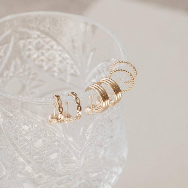 14k Gold Filled Small Chunky Triple Hoop Earrings