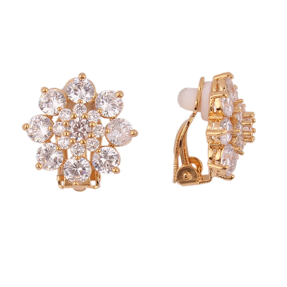 Zirconia Flower Clip on Earrings