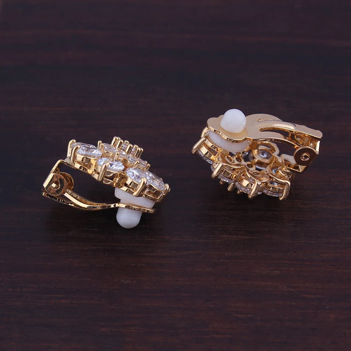 Zirconia Flower Clip on Earrings