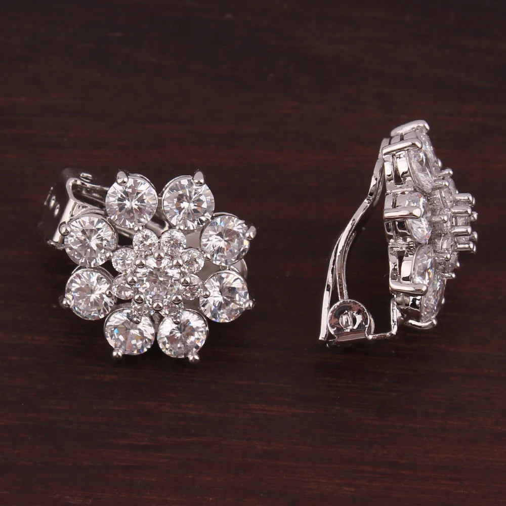 Zirconia Flower Clip on Earrings