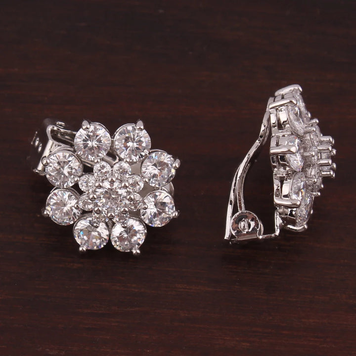 Zirconia Flower Clip on Earrings