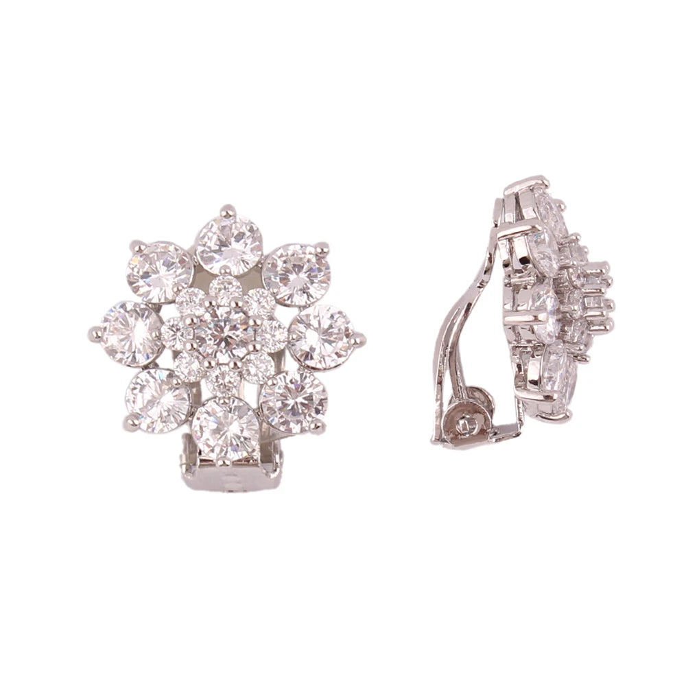 Zirconia Flower Clip on Earrings