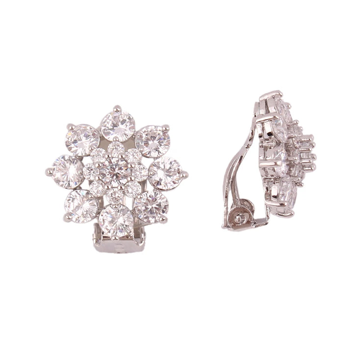 Zirconia Flower Clip on Earrings