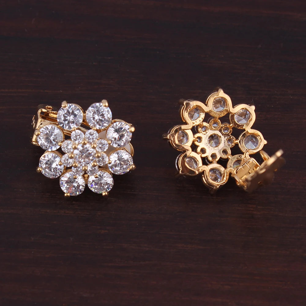 Zirconia Flower Clip on Earrings