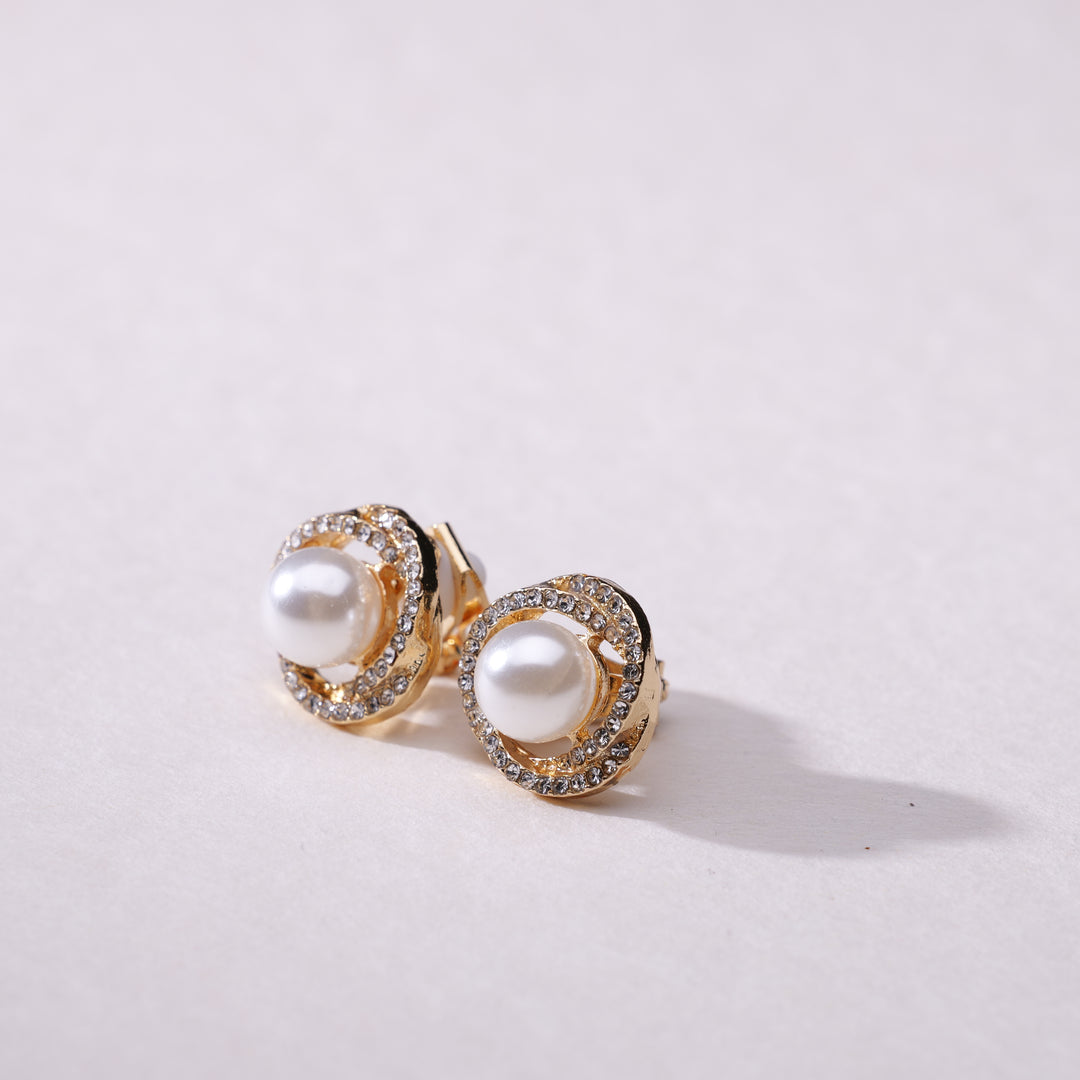 Whirlpool Pearl and Crystal Clip on Earrings