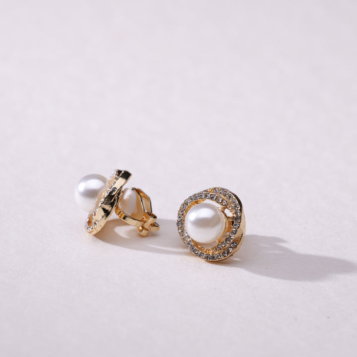 Whirlpool Pearl and Crystal Clip on Earrings