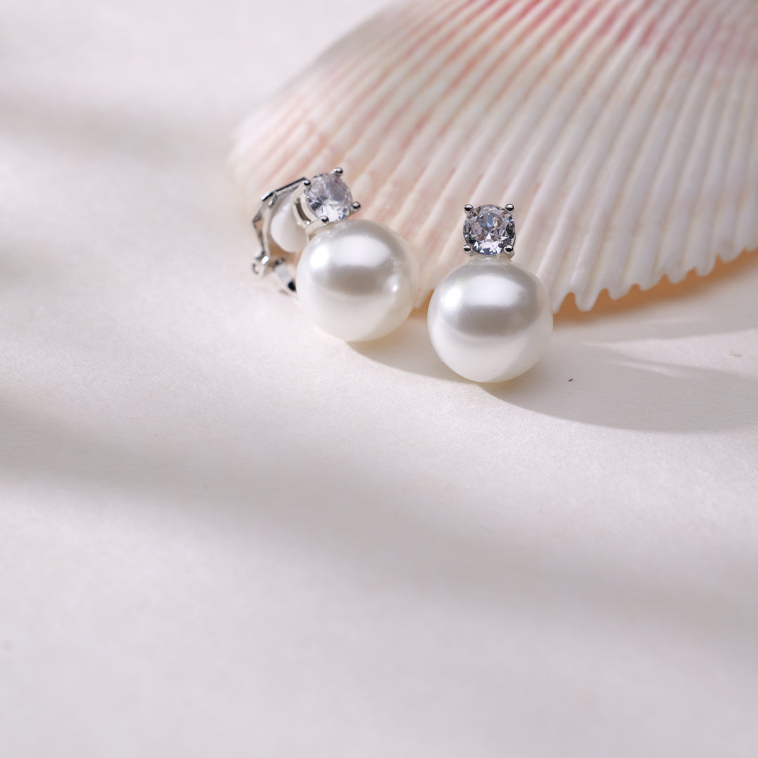 Pearl & Crystal Clip on Earrings