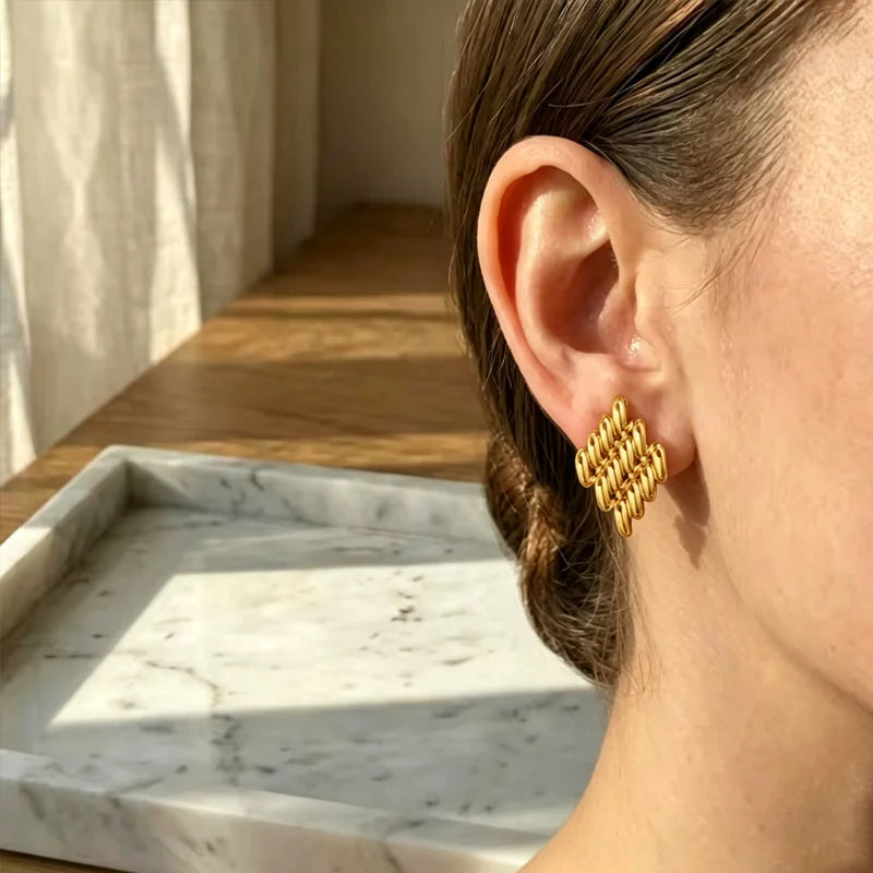 18K Gold Plated Rhomboid Clip on Earrings