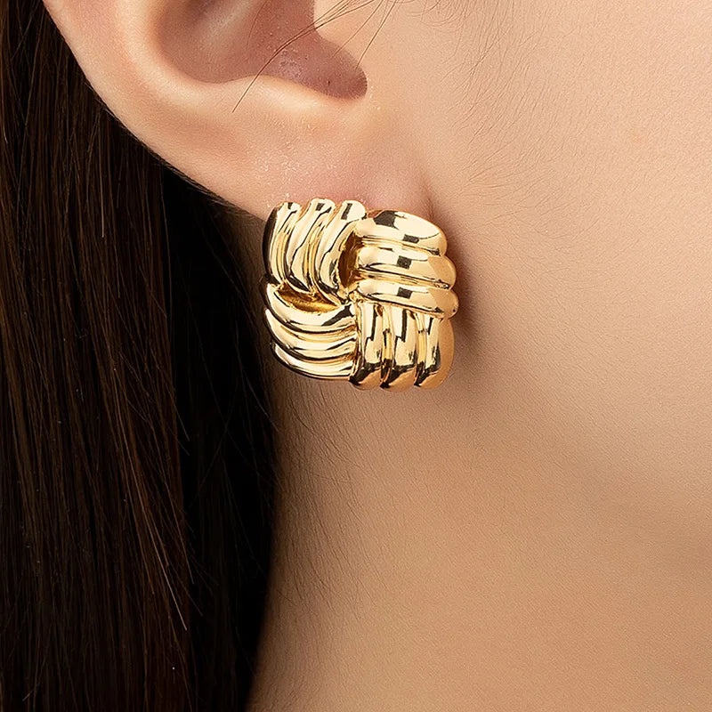 Twisted Square Gold Clip on Earrings