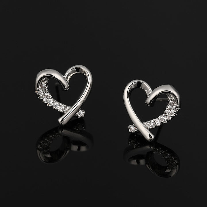 Zirconia Heart Brass Coil Earrings