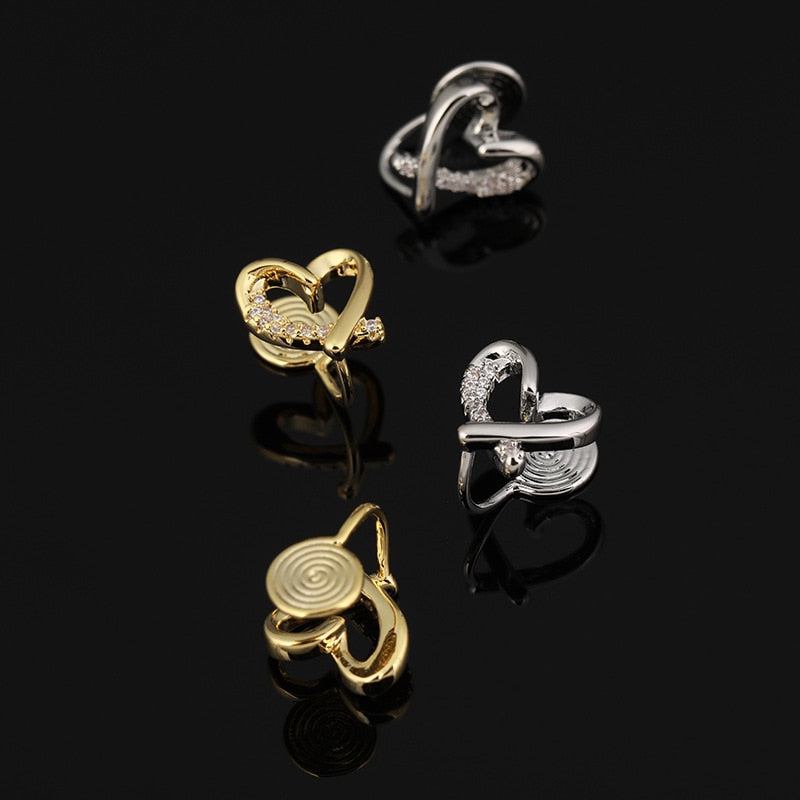 Zirconia Heart Brass Coil Earrings