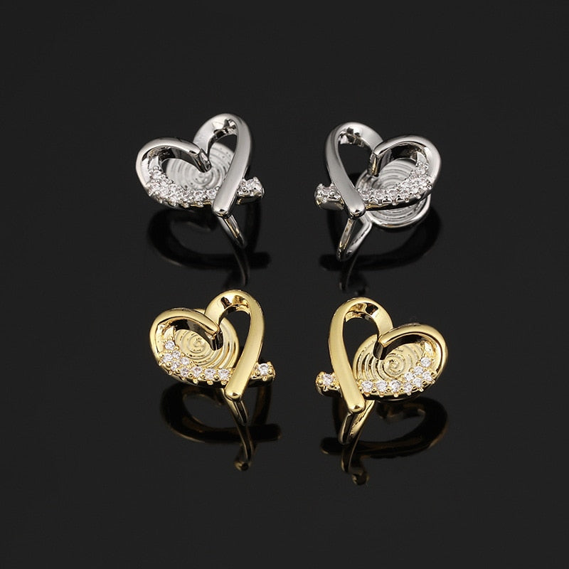 Zirconia Heart Brass Coil Earrings