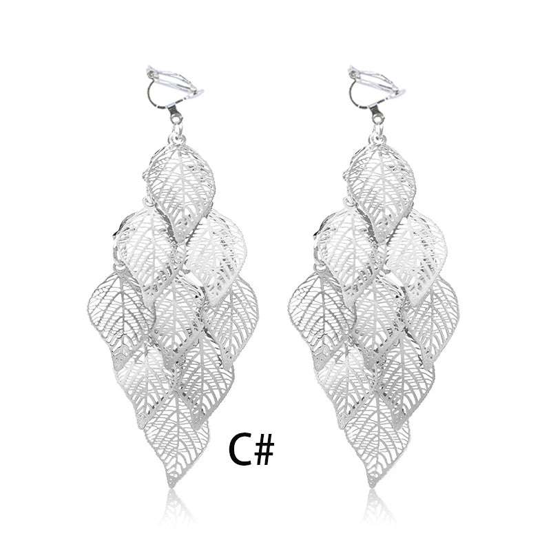 Multilayered Leaves Clip On Earrings