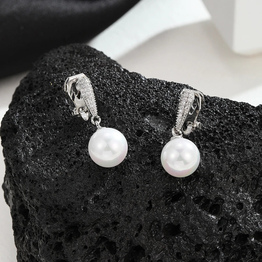 Premium Pearl Zirconia Crystal Clip on Earrings