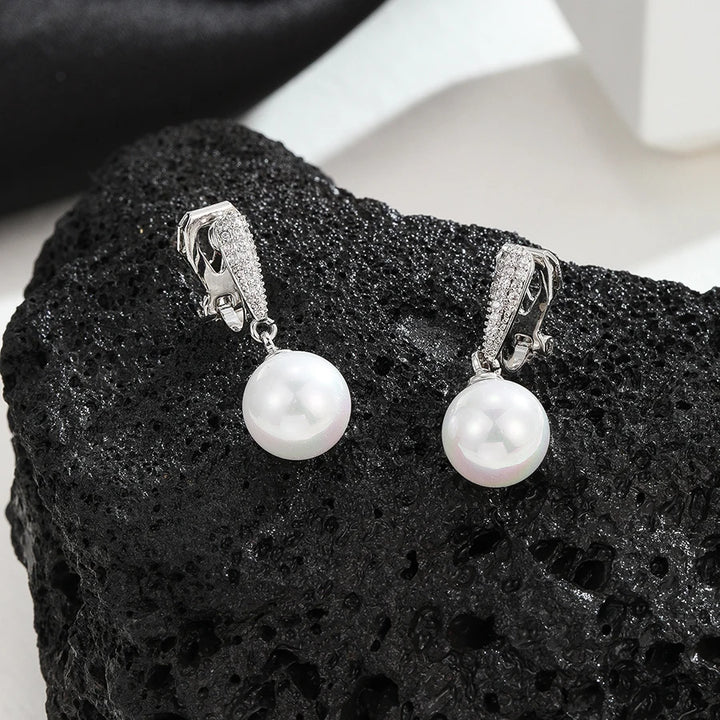 Premium Pearl Zirconia Crystal Clip on Earrings