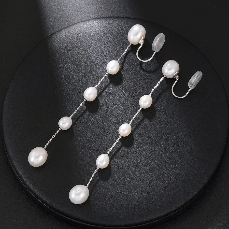 Frashwater Pearl Tassel Brass Coil Earrings