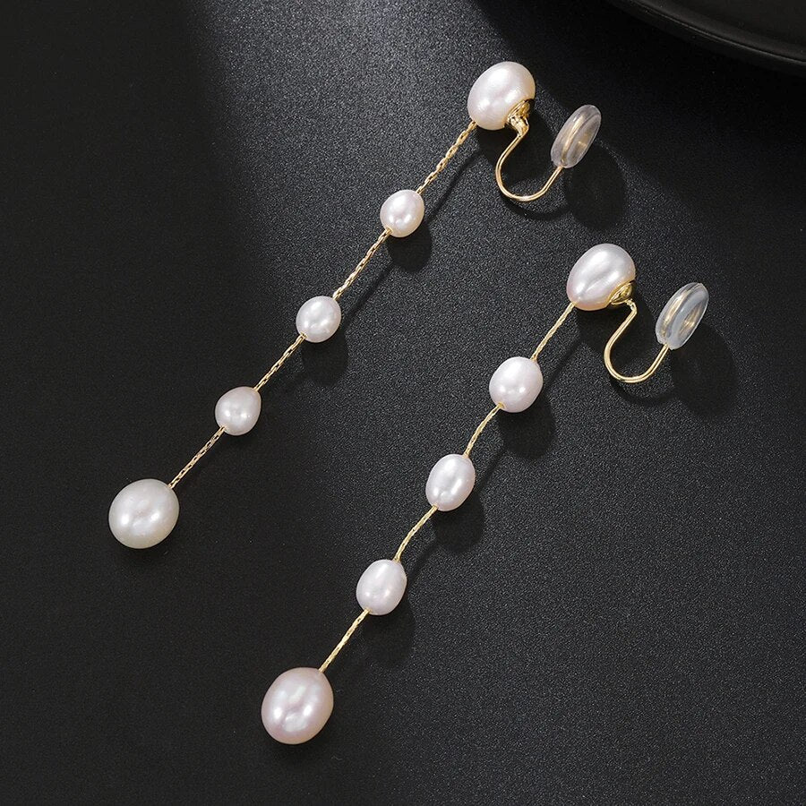 Frashwater Pearl Tassel Brass Coil Earrings