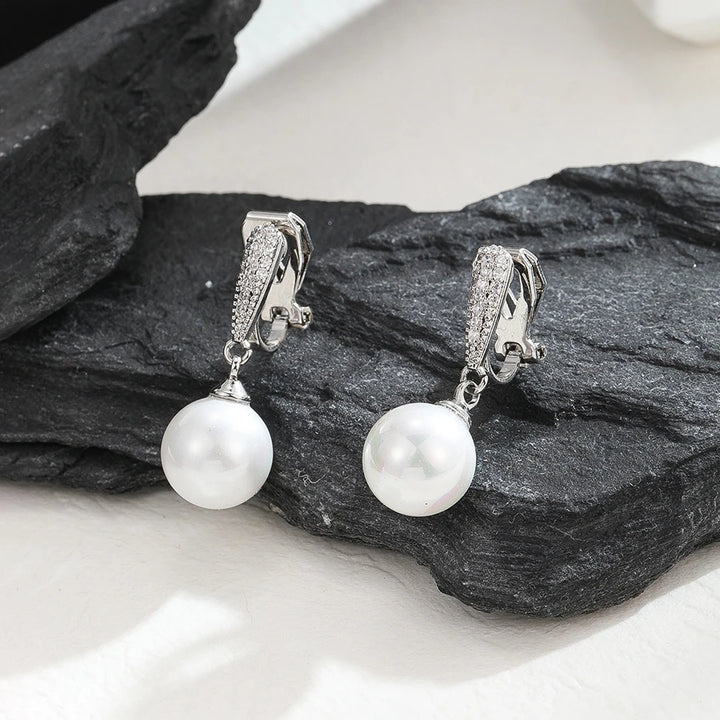 Premium Pearl Zirconia Crystal Clip on Earrings