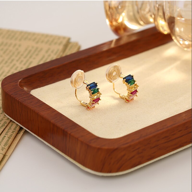 Colourful Huggie Cubic Zirconia Brass Coil Earrings