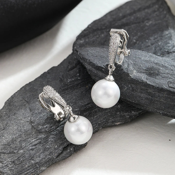 Premium Pearl Zirconia Crystal Clip on Earrings