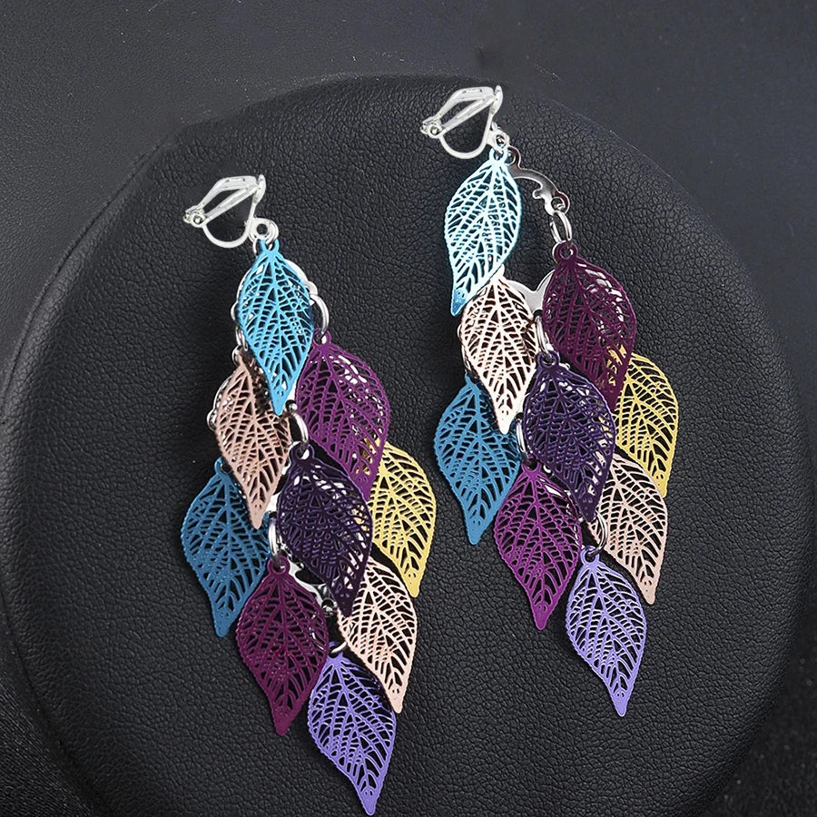 Multilayered Leaves Clip On Earrings