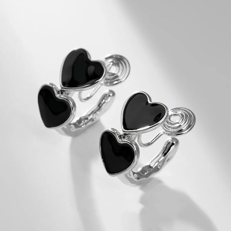 Black Heart Brass Coil Earrings