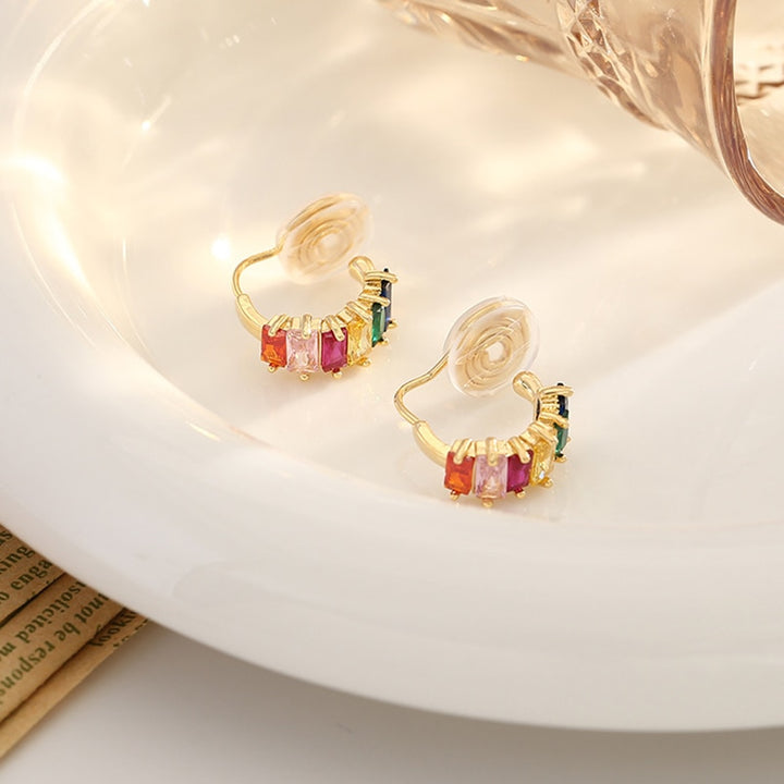 Colourful Huggie Cubic Zirconia Brass Coil Earrings