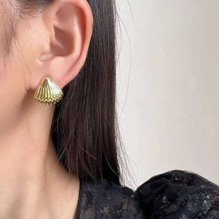 Gold Shell Brass Coil Earrings