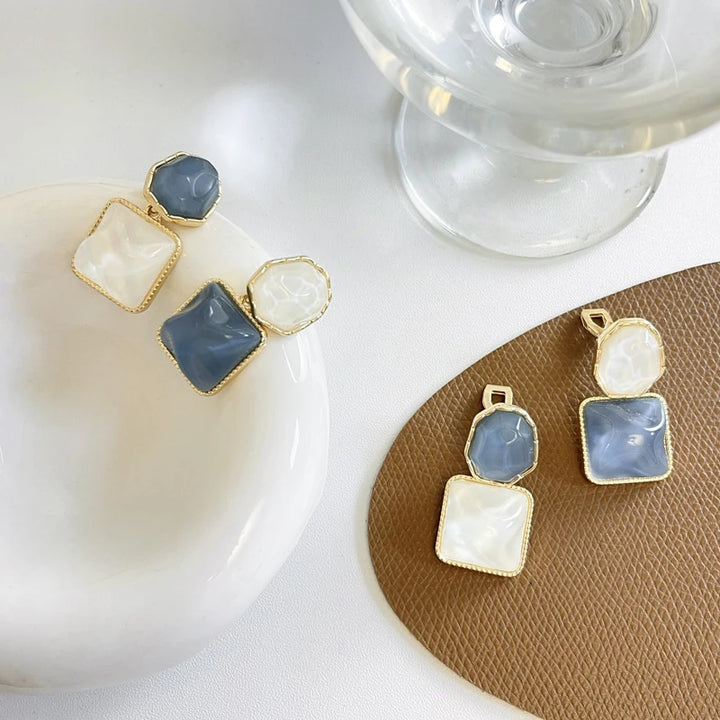 Blue Square Clip on Earrings