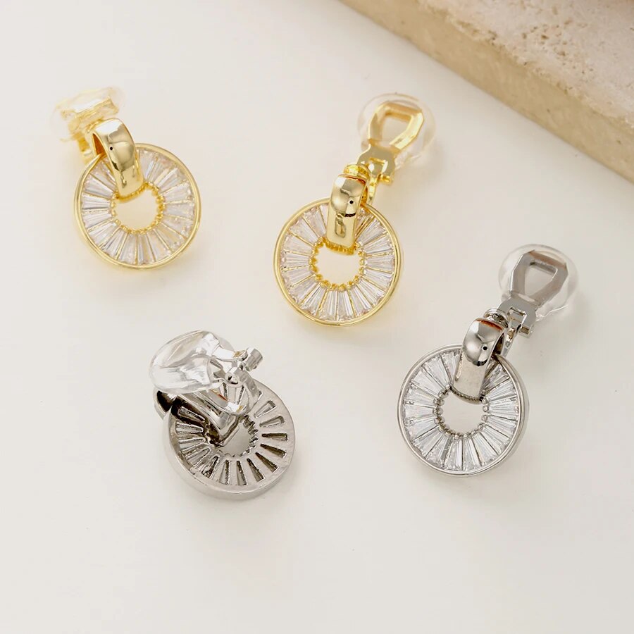 Cubic Zirconia Crystal Round Clip On Earrings