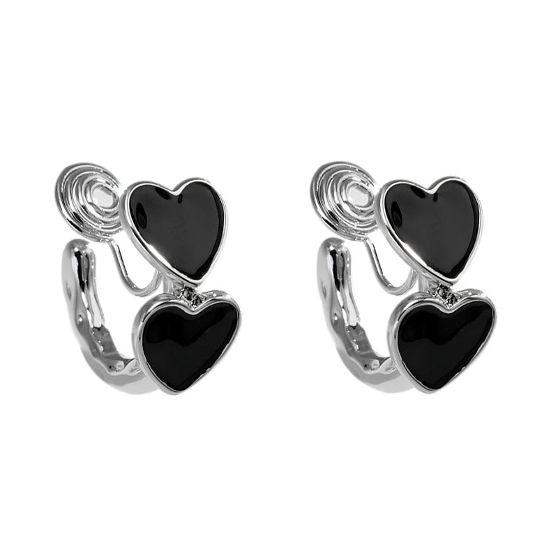 Black Heart Brass Coil Earrings