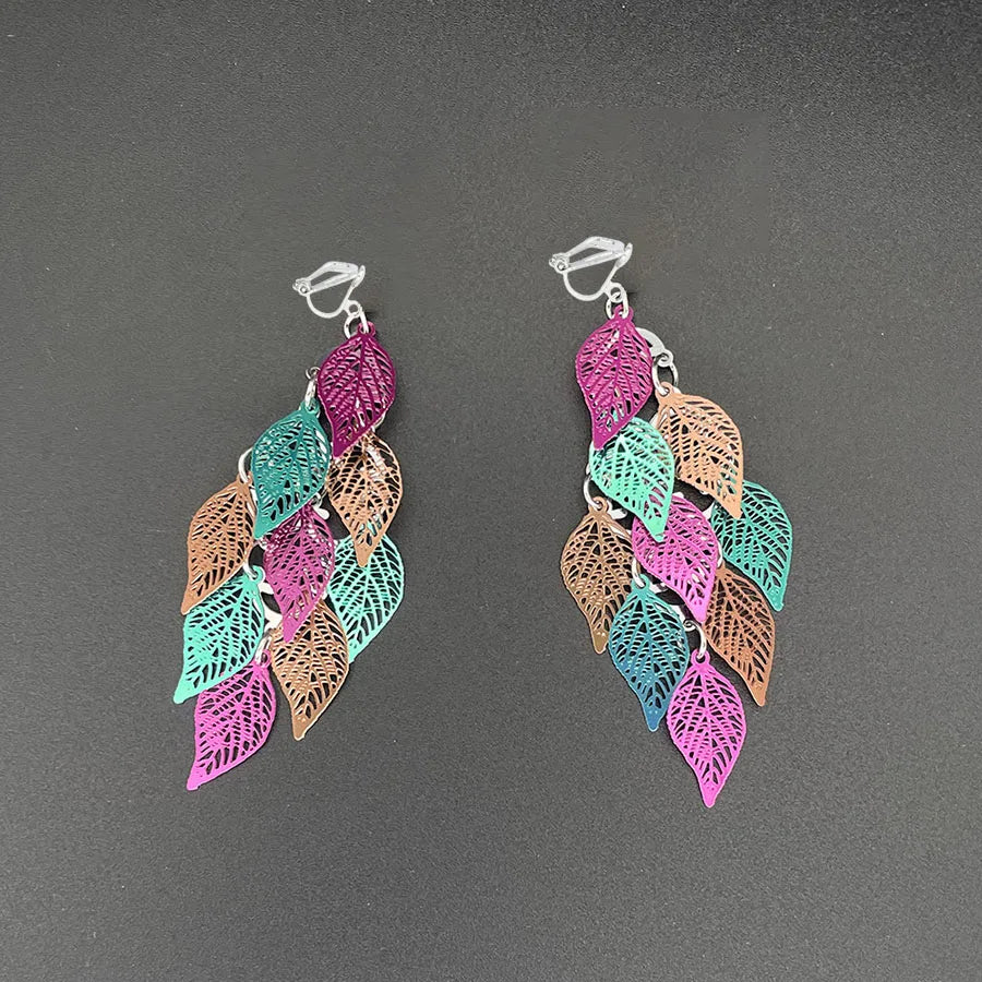 Multilayered Leaves Clip On Earrings