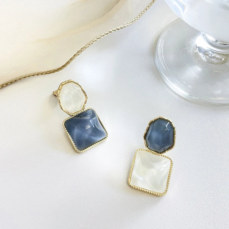 Blue Square Clip on Earrings