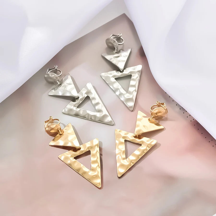 Hammered Triangle Clip on Earrings