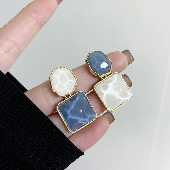 Blue Square Clip on Earrings