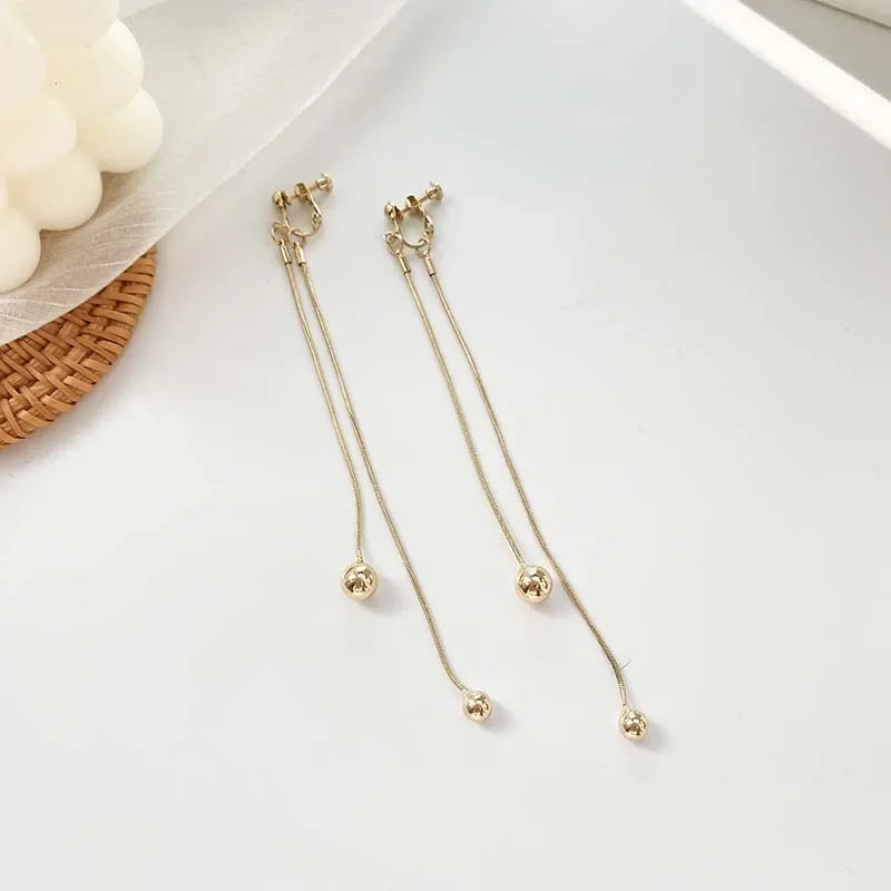 Long Tassels Clip on Earrings