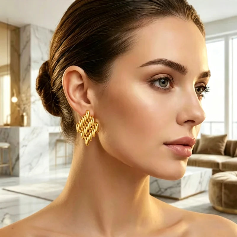 18K Gold Plated Rhomboid Clip on Earrings
