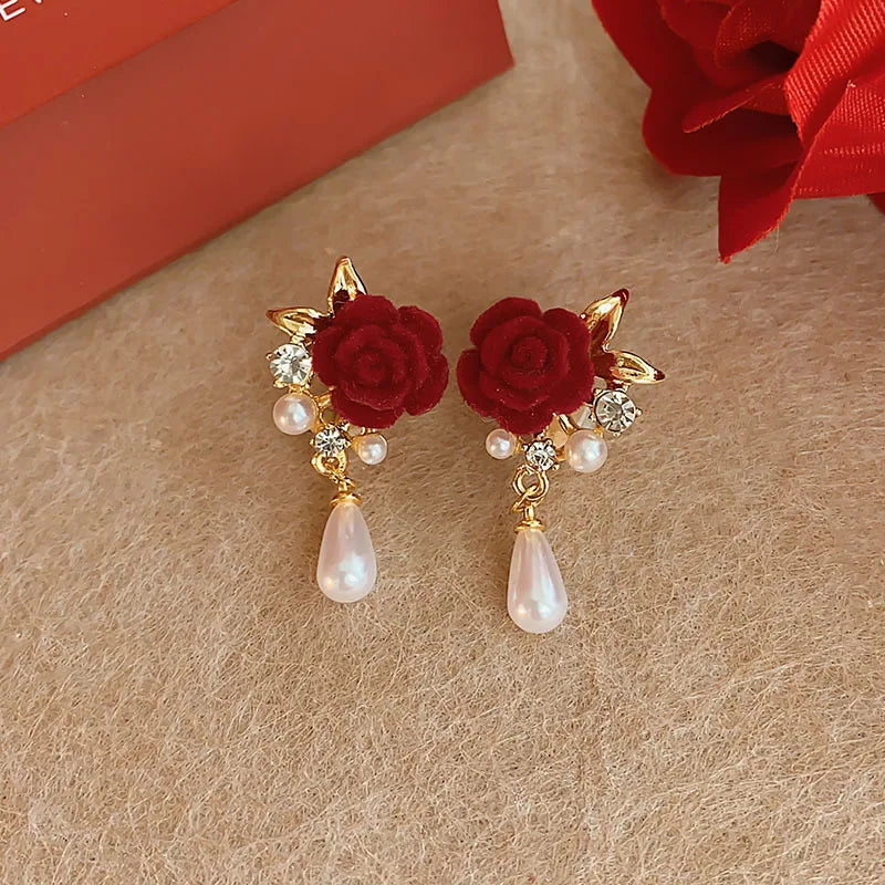 Velvet Rose Pearl Clip on Earrings