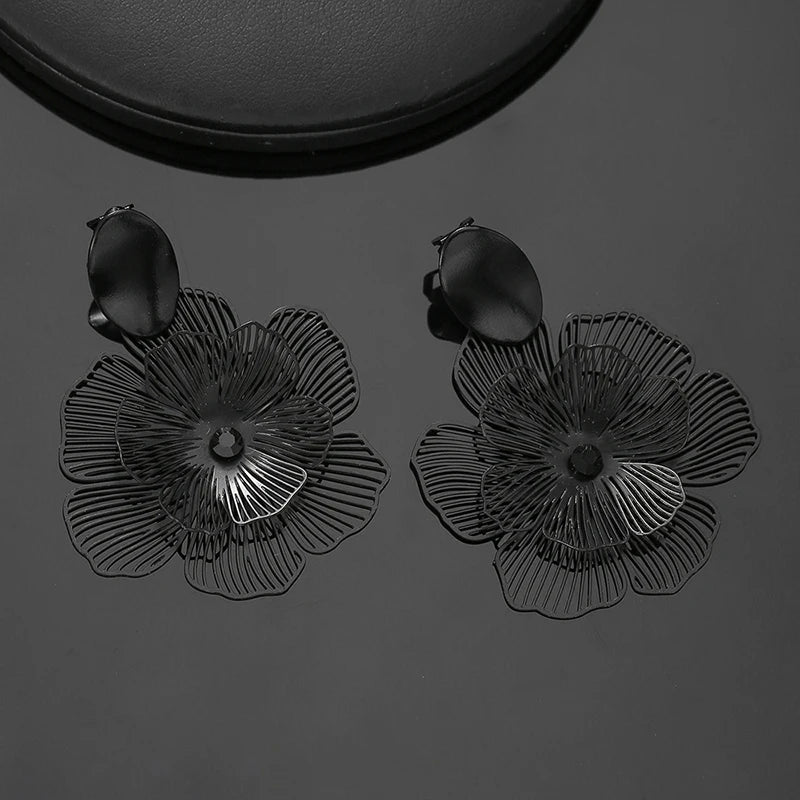 Metal Flower Clip on Earrings