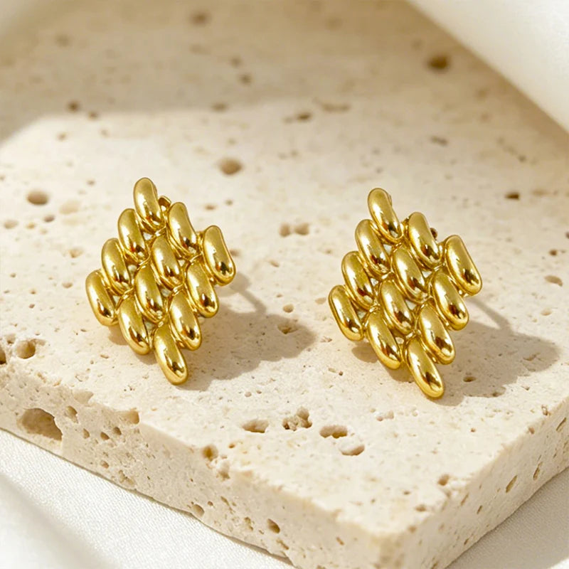 18K Gold Plated Rhomboid Clip on Earrings