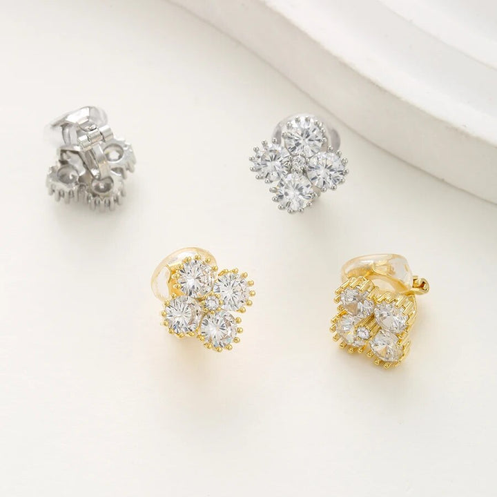 Clover Cubic Zirconia Crystal Clip On Earrings