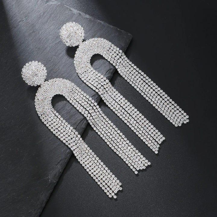 Rhinestone Crystal Tassel Clip on Earrings