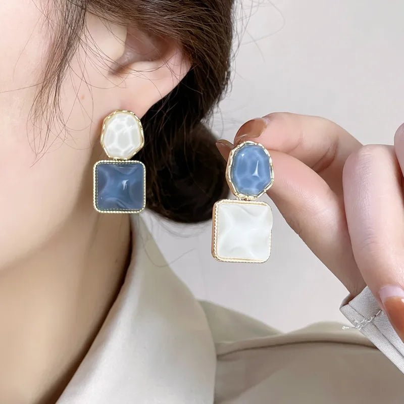 Blue Square Clip on Earrings