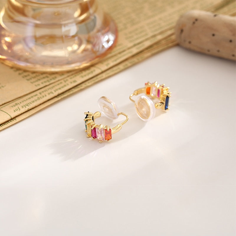 Colourful Huggie Cubic Zirconia Brass Coil Earrings