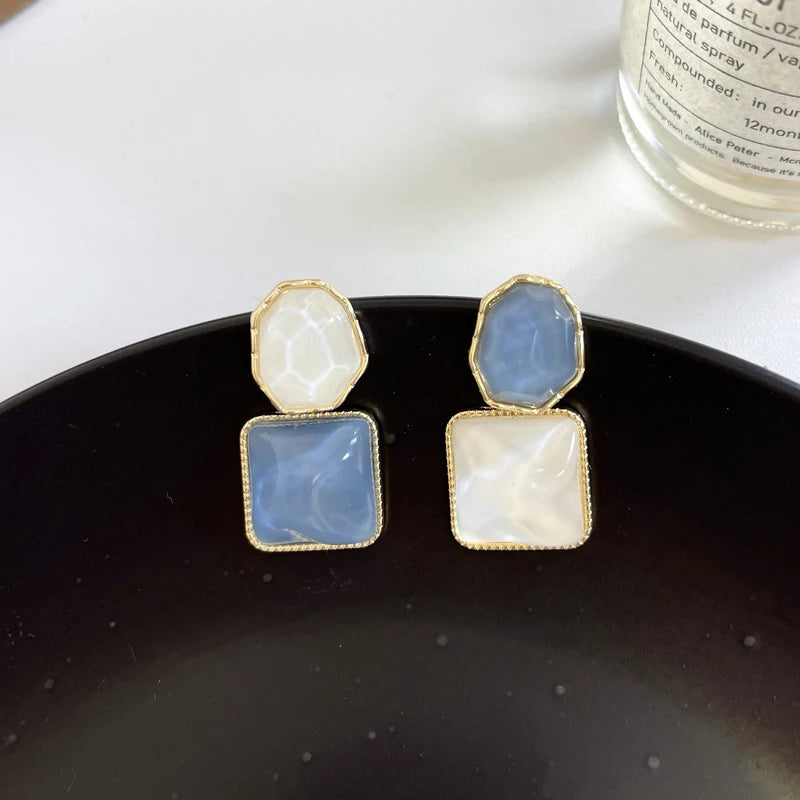 Blue Square Clip on Earrings