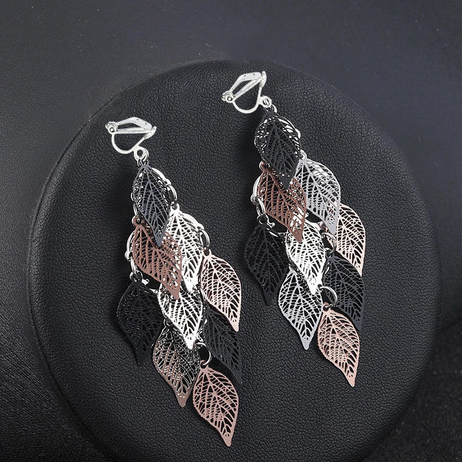 Multilayered Leaves Clip On Earrings