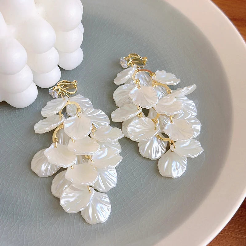 Flower Pearl Clip on Earrings