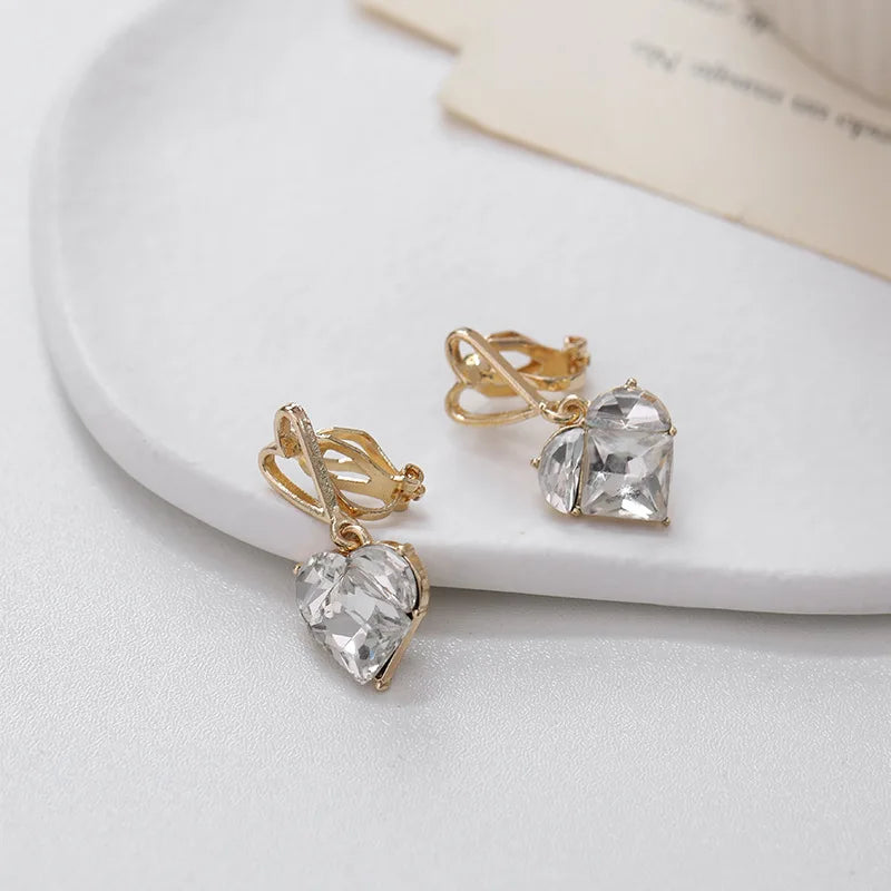 Rhinestone Heart Clip on Earrings